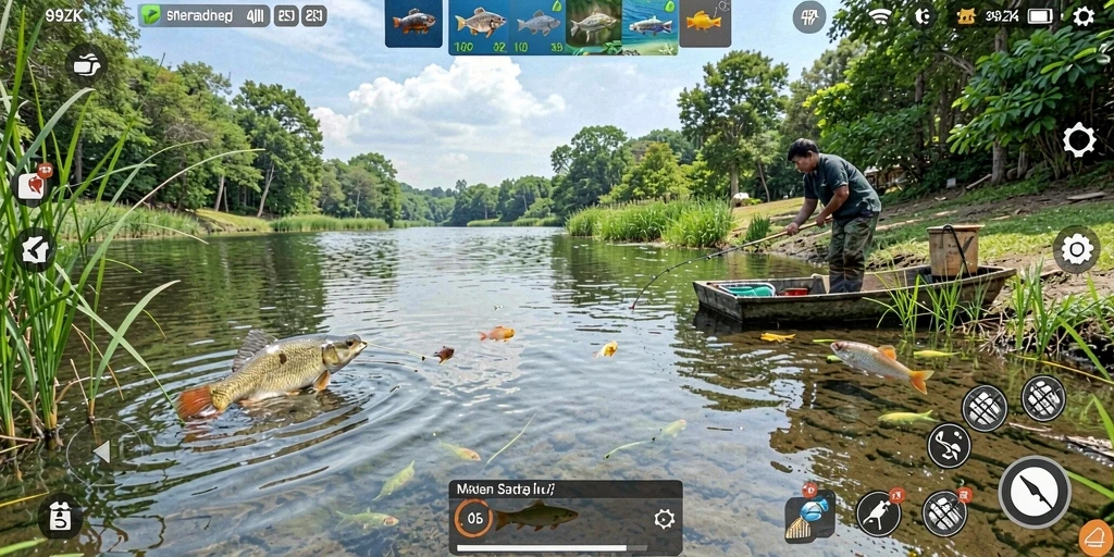 Screenshot gameplay 99ZK yang menampilkan aksi memancing yang seru.