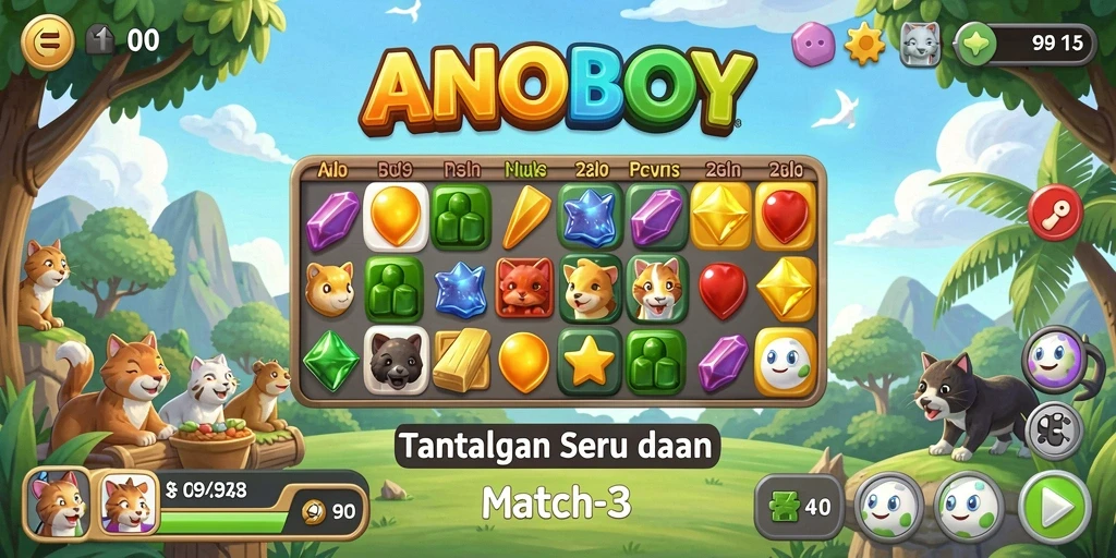 Gameplay seru ANOBOY dengan pencocokan objek yang menarik.
