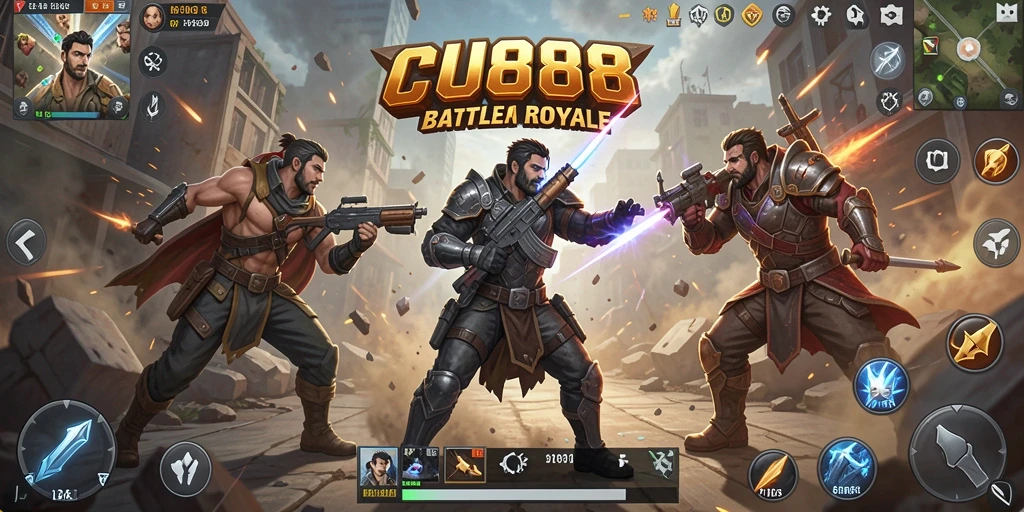 Tangkapan layar gameplay <strong>CU888</strong> menampilkan aksi pertempuran yang mendebarkan dalam mode Battle Royale.