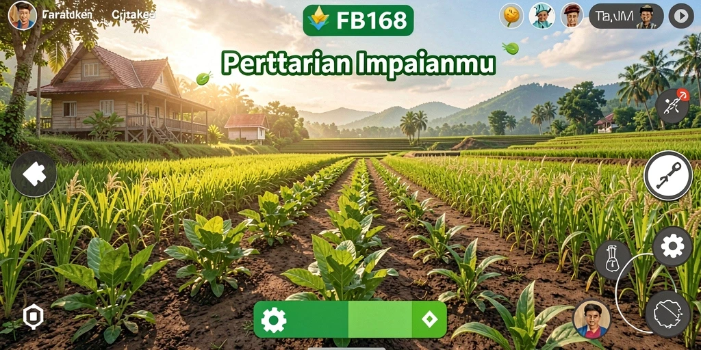 Gameplay FB168 menampilkan kebun yang subur dan aktif.