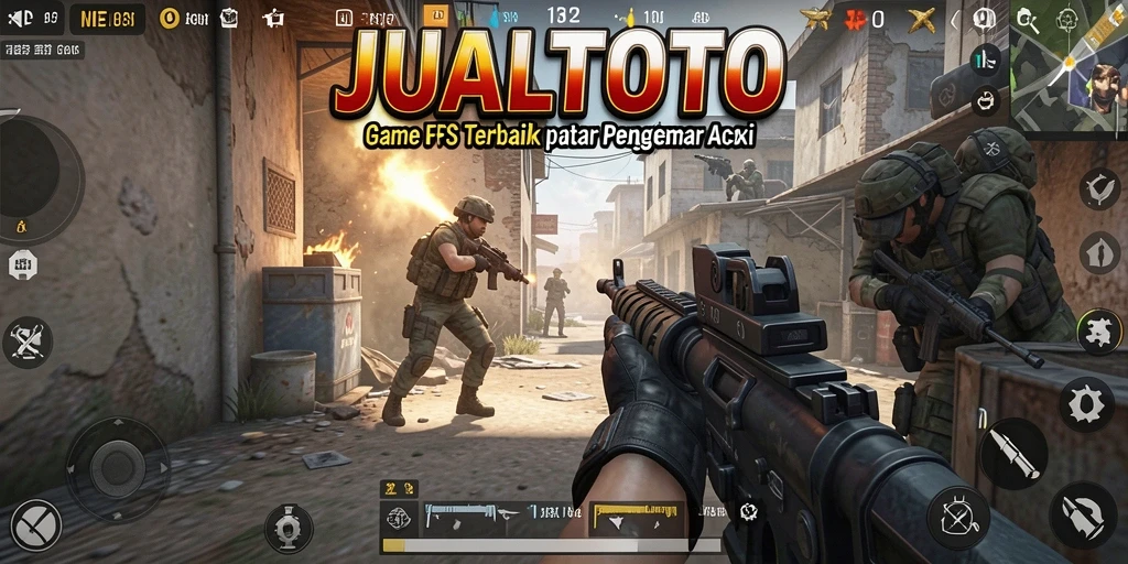 Screenshot gameplay JUALTOTO menampilkan aksi seru di arena FPS.