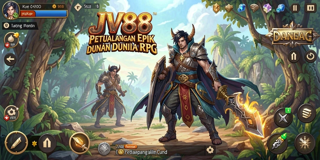 Screenshot gameplay JV88 menunjukkan pertarungan seru dan karakter fantastis.