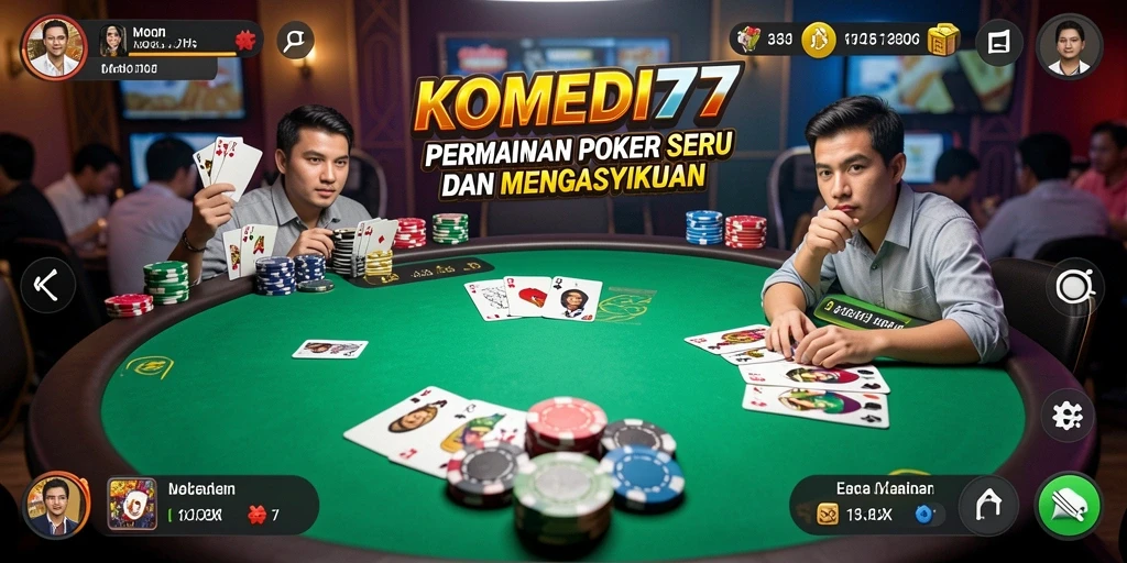Tampilan screenshot gameplay KOMEDI77 menampilkan aksi Poker yang seru.