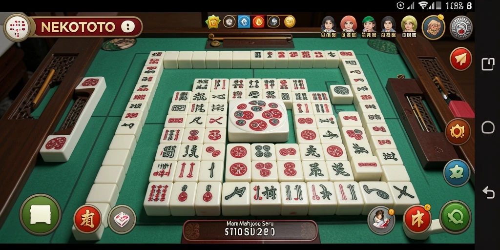 Tampilan menarik dari gameplay <strong>NEKOTOTO</strong> dengan ubin Mahjong penuh warna.