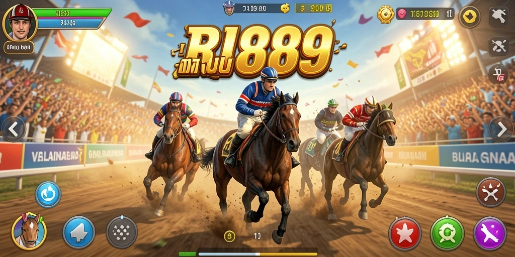 Screenshot gameplay RI889 dengan aksi balapan yang mendebarkan.