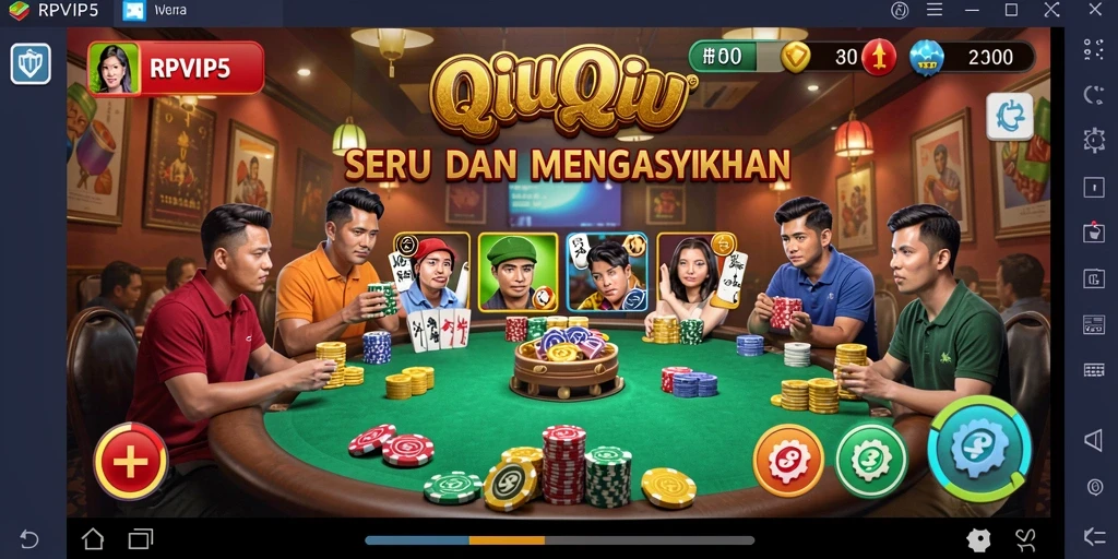Screenshot gameplay RPVIP5 menunjukkan suasana permainan QiuQiu yang seru.