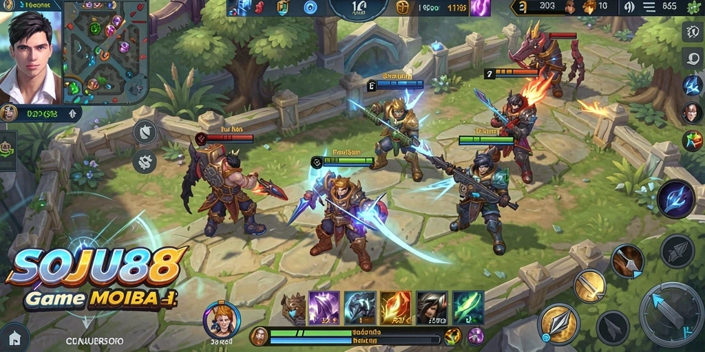 Screenshot gameplay yang menampilkan aksi seru dalam permainan MOBA.