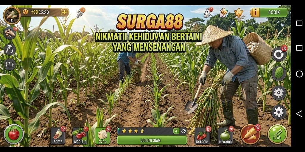 Tampilan gameplay SURGA88 dengan kebun yang subur dan aktif.