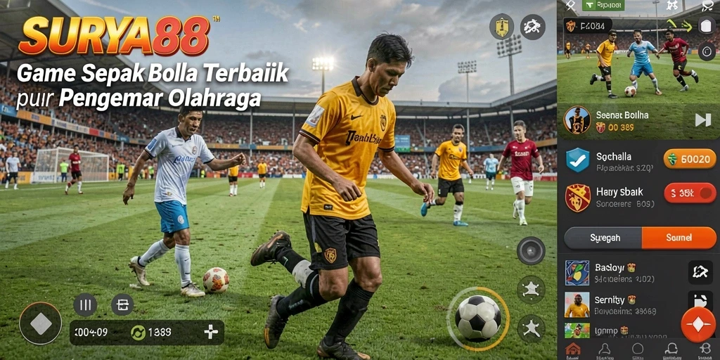 Tampilan gameplay menarik dengan aksi sepak bola yang mendebarkan